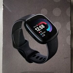 Fitbit Versa 4 Fitness Smart Watch, Black/Graphite, open-box item.